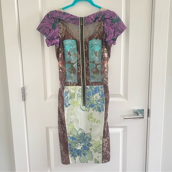 Byron Lars Floral Brocade Mixed Media Sheath Dress - Picture 2 of 8